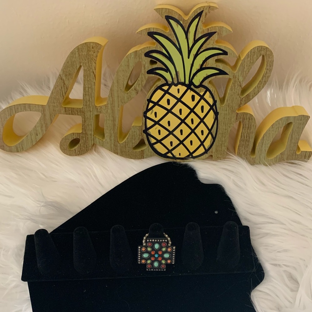 Multicolored Stone Cross Stretchy Statement Ring